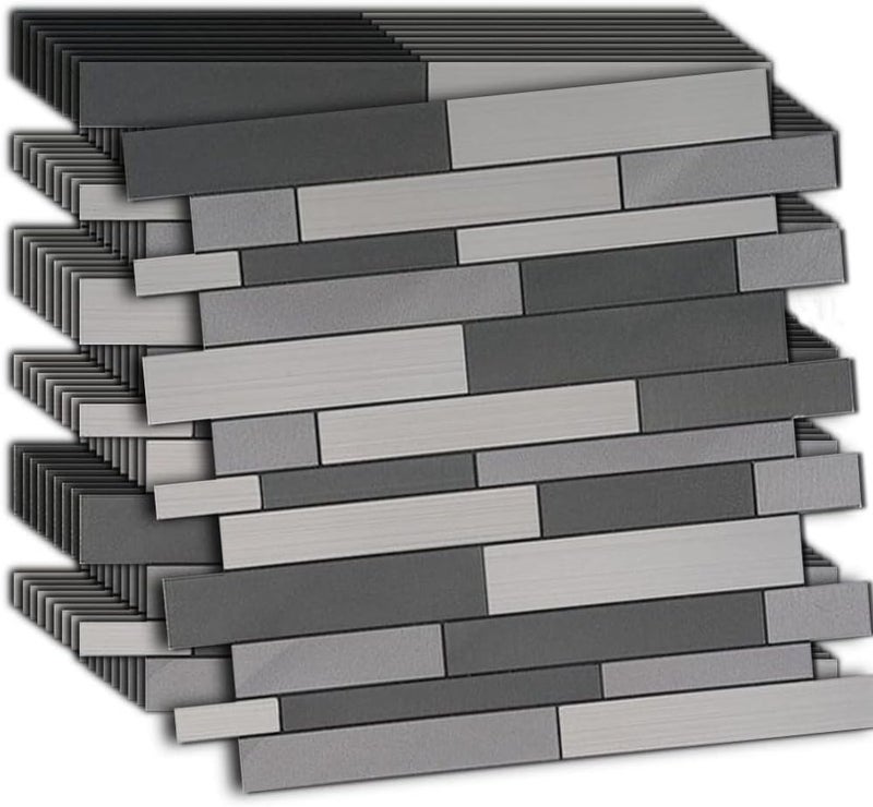 weimeisc 10 Sheets Peel and Stick Backsplash Tile for Kitchen, Self-Adhesive Mosaic Tile, Stick on Bathroom Vanities，Fireplace Décor, Laundry Table(11.25" X 12.7") (Light Dark Gray Series) - Image 2